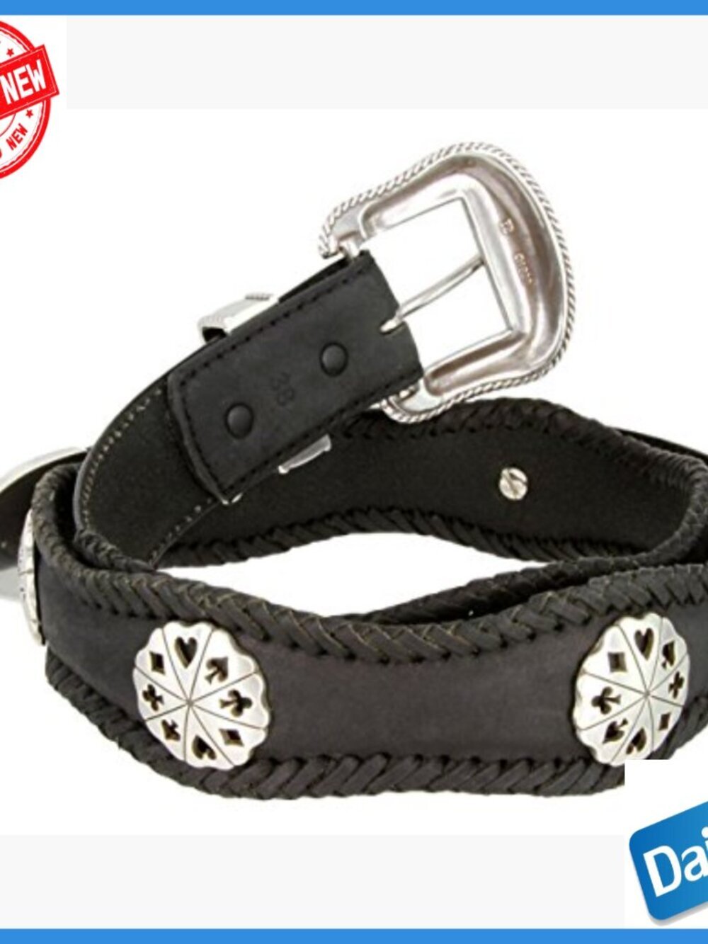 Men's Leather Cowboy Belt with Card Suit Concho Buckle Set - Picture 4 of 6